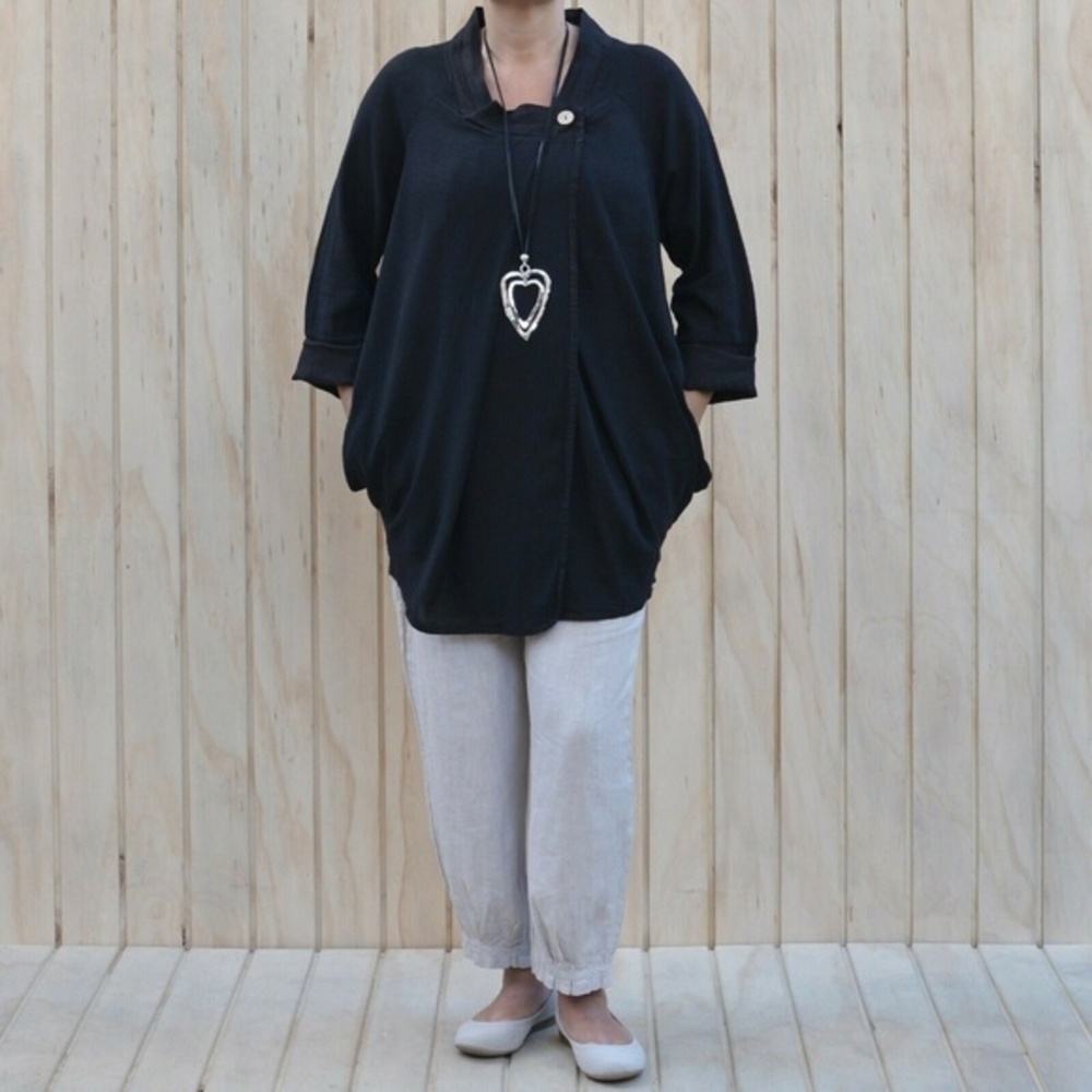 Jacket Plus Size Fits 14-16 Black Wrap Cotton Linen Lightweight
